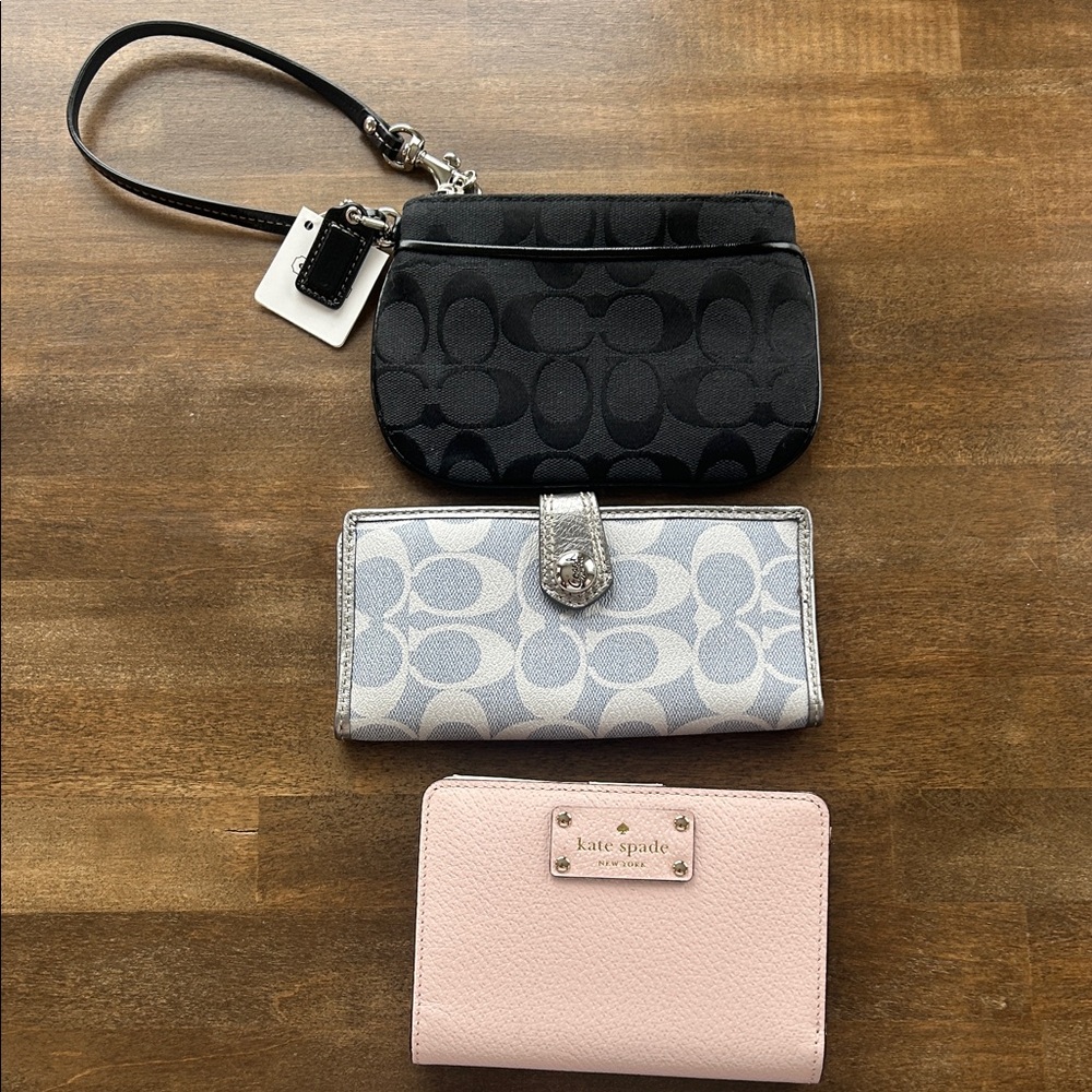 Kate Spade Pink Wallet and Coach Wristlet + Wallet Bundle